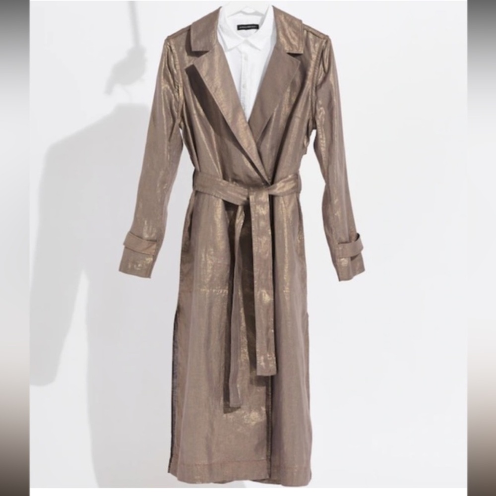 BANANA REPUBLIC convertible metallic‎ linen trench Coat size small